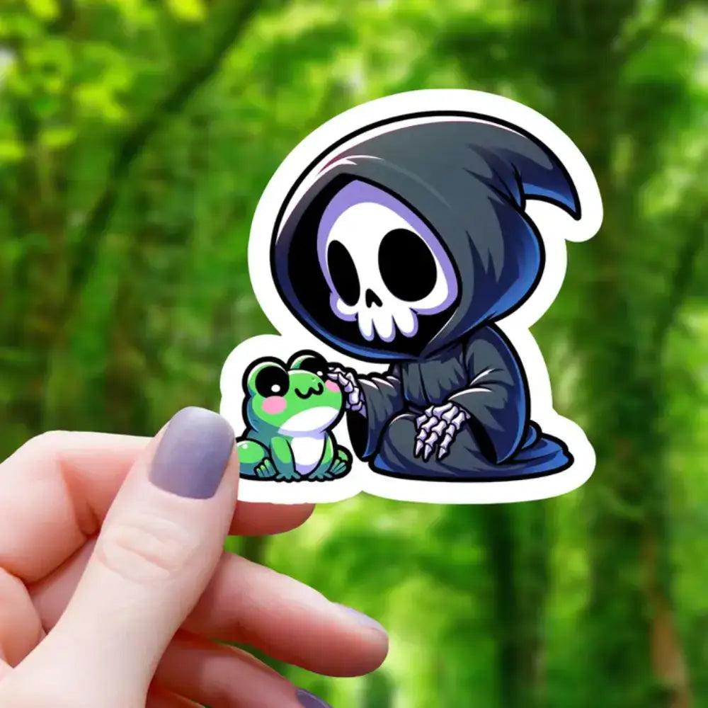 Grim Reaper Petting Frog Sticker - Gifts