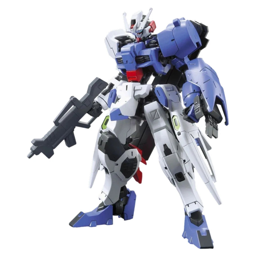 Gunpla high grade 1/144 Ibo Astaroth blue and white plastic model with red accents holding black rifle