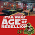 Star Wars Age of Rebellion game tables with green and red felt surfaces set in a themed café for RPG sessions