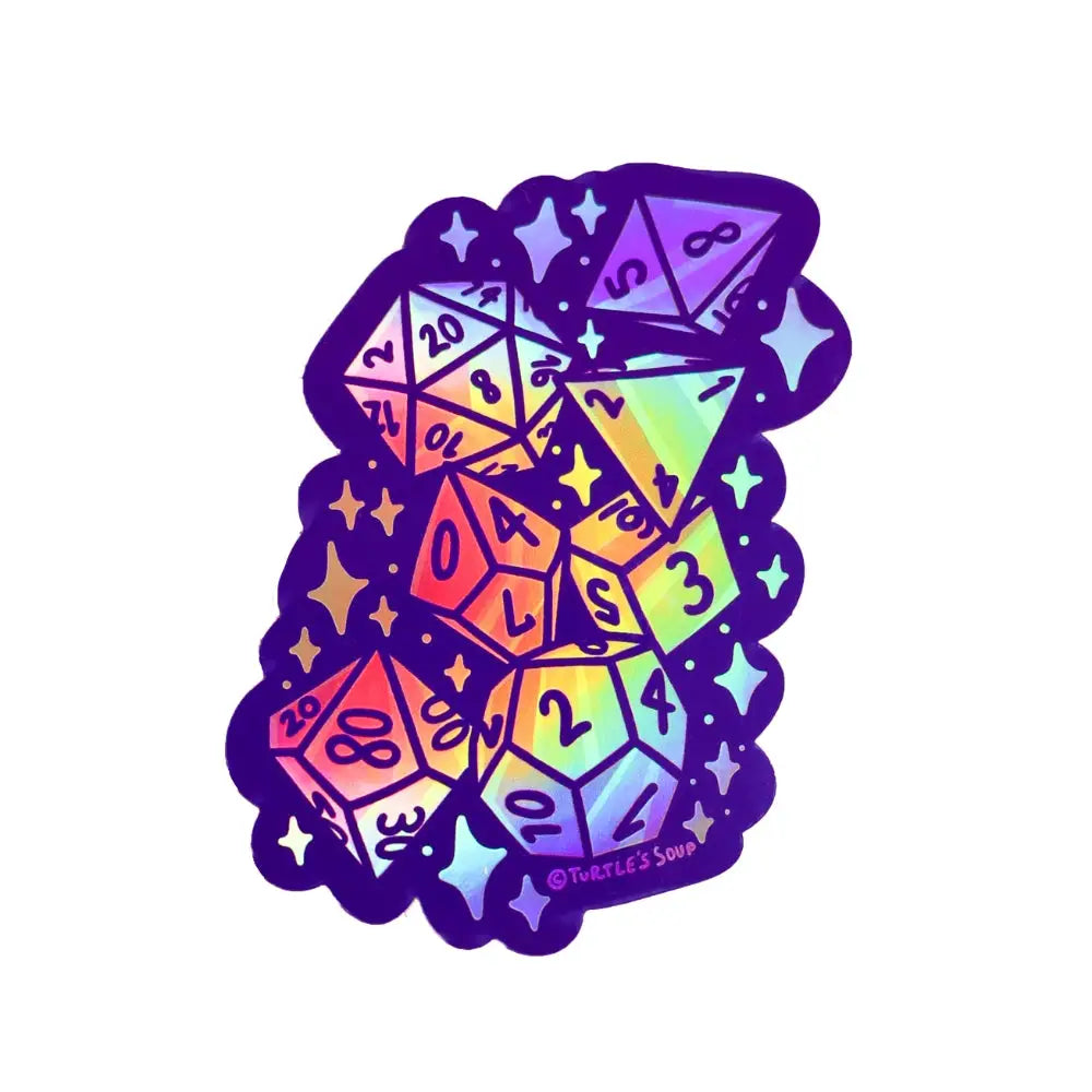 Holographic Rainbow Polyhedral Dice Sticker - Gifts