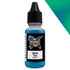 A small 17ml bottle of huge miniatures green teal colorshift paint with a black dropper cap and clear plastic body