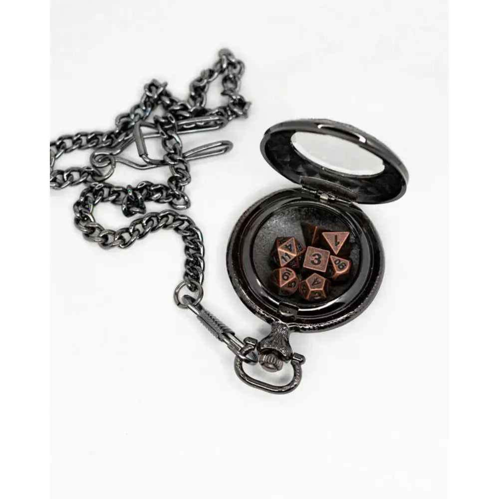 Infant Horologist Black Chrome Pocket Watch with Micro Mini Metal Polyhedral Dice Set (7) (Copy) - Dice & Dice Supplies