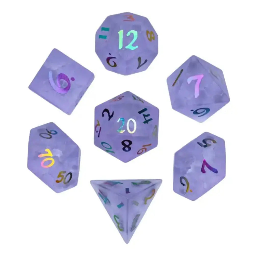 Lavender Burst Lightning Glass Polyhedral (D&D) Dice Set (7) - Dice & Dice Supplies