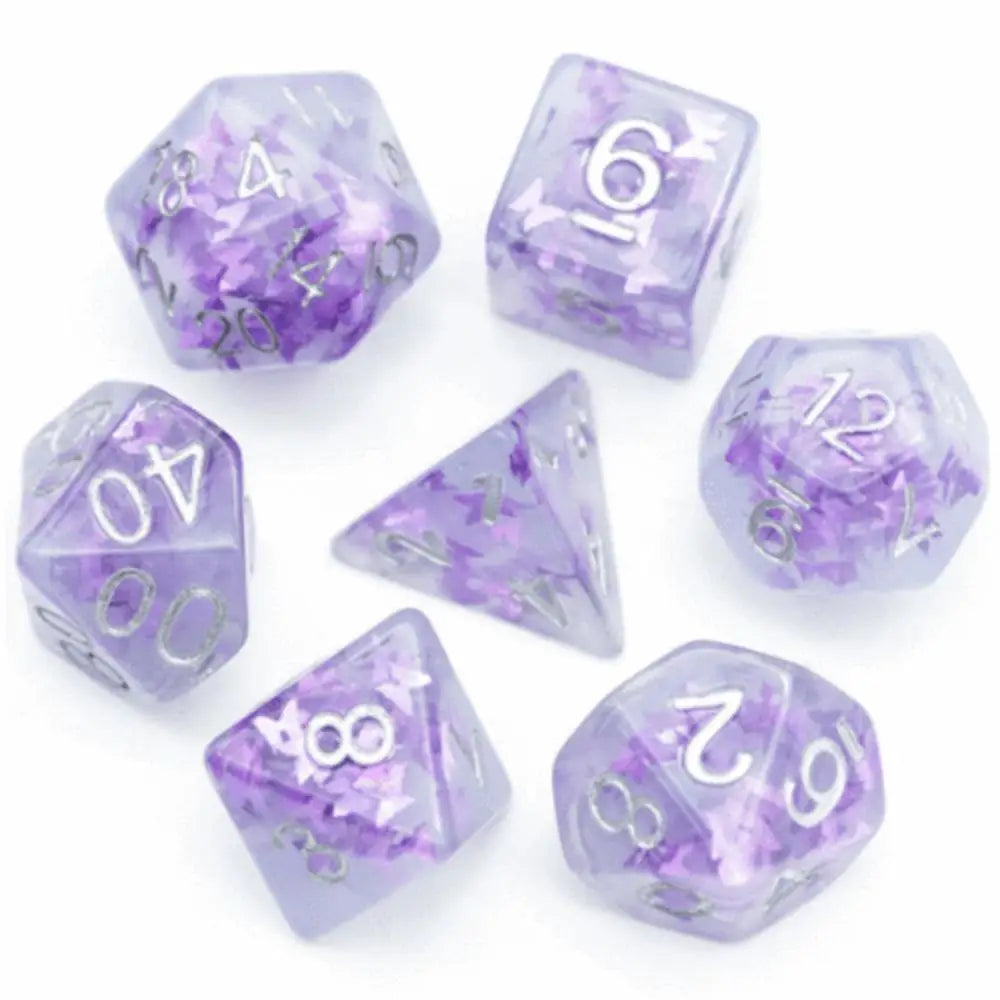 Lavender Butterfly Polyhedral (D&D) Dice Set (7) Dice & Dice Supplies Foam Brain Games   