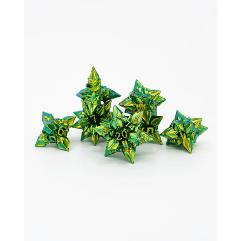 Leaf Shard Metal Polyhedral (D&D) Dice Set (7) - Dice & Dice Supplies