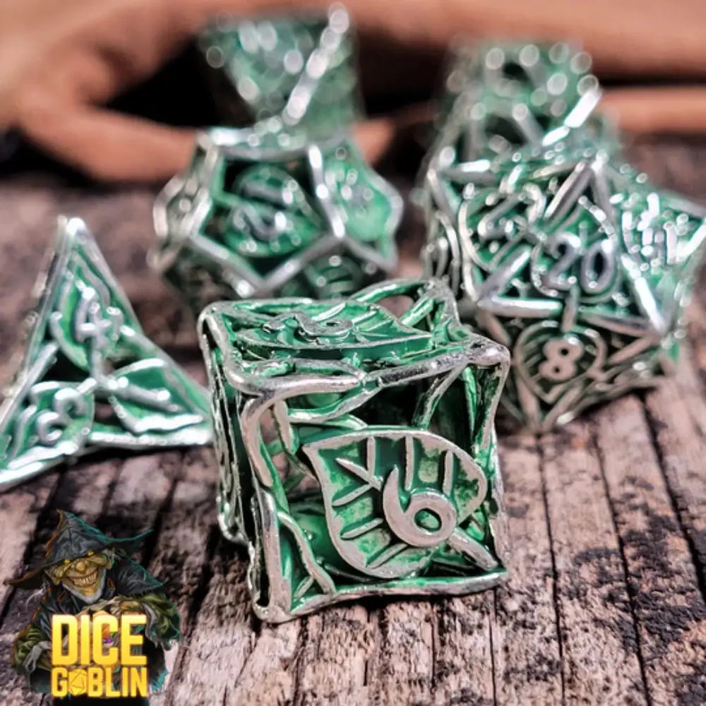 Leaves Metal Polyhedral (D&D) Dice Set (7) - Dice & Dice Supplies
