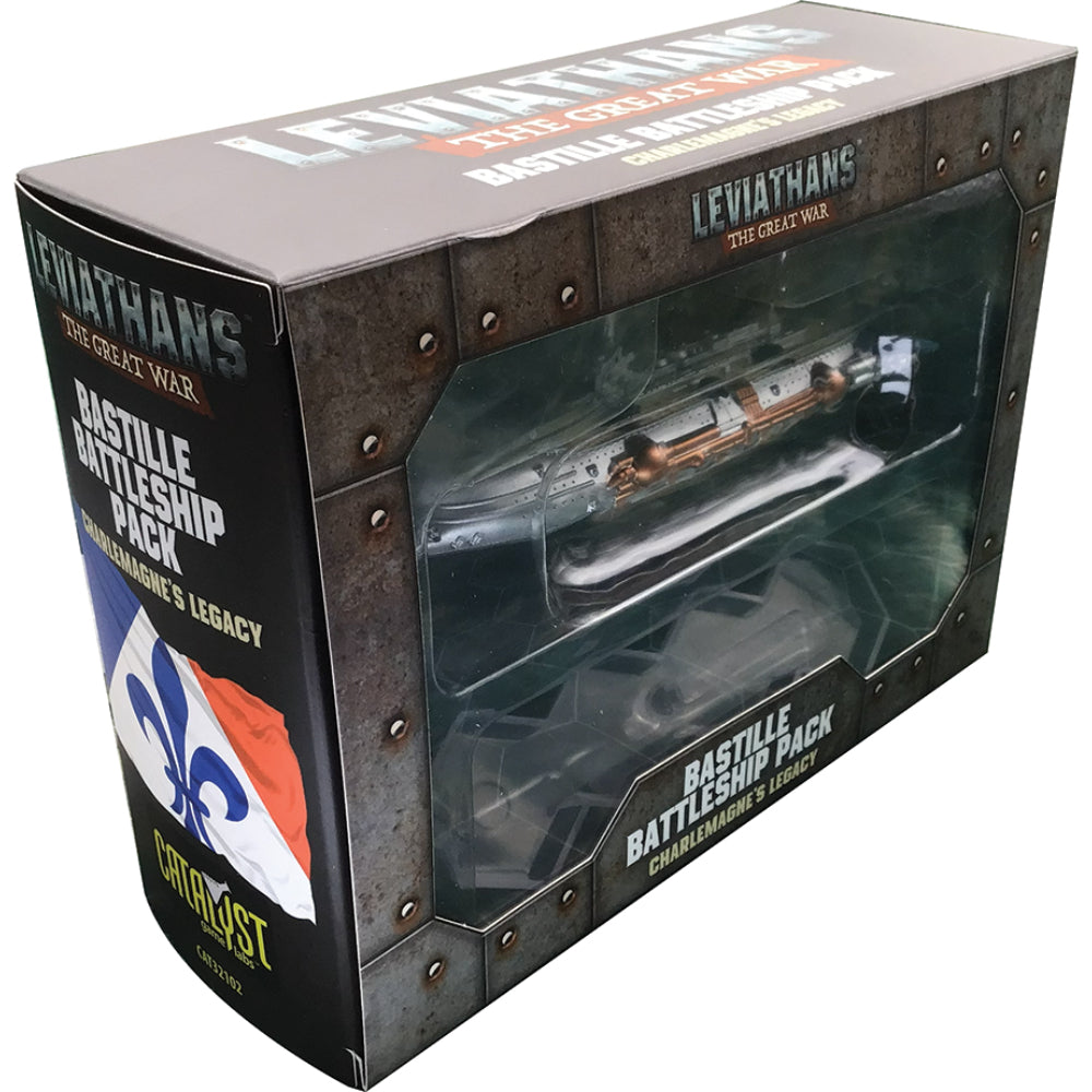 A detailed model of the bastille french battleship in metallic silver and copper colors displayed in branded packaging
