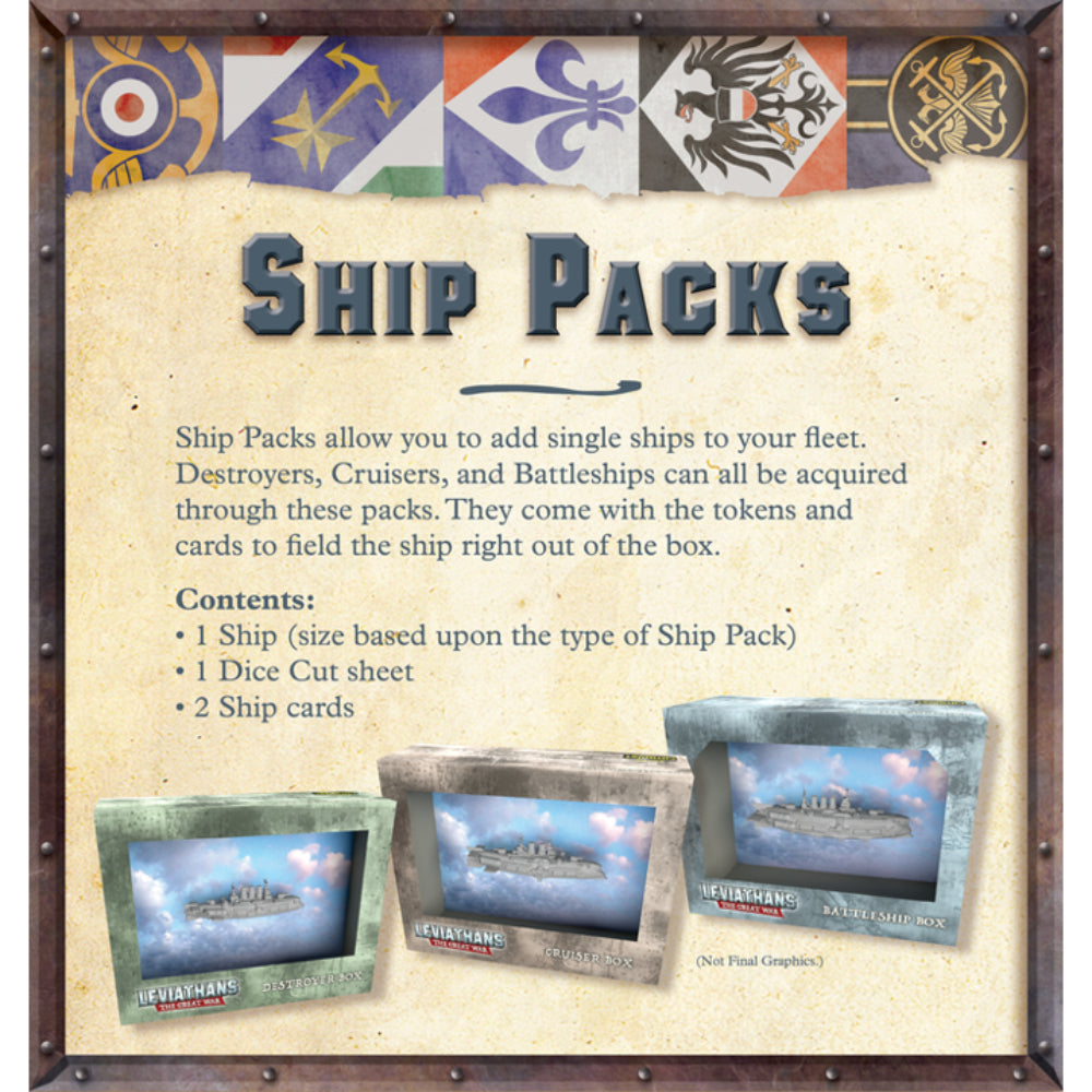 Leviathans great war liberte french cruiser ship pack miniature ships in weathered cardboard boxes with ocean print