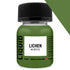 Olive green 30ml bottle of lichen weathering liquid with black ribbed cap for realistic model aging effects
