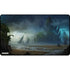 Magic Island playmat featuring a dark blue and teal fantasy landscape with misty coastal cliffs and lush greenery