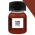 A 30ml clear glass bottle of mars dust weathering liquid with a black ribbed cap containing reddish-brown paint