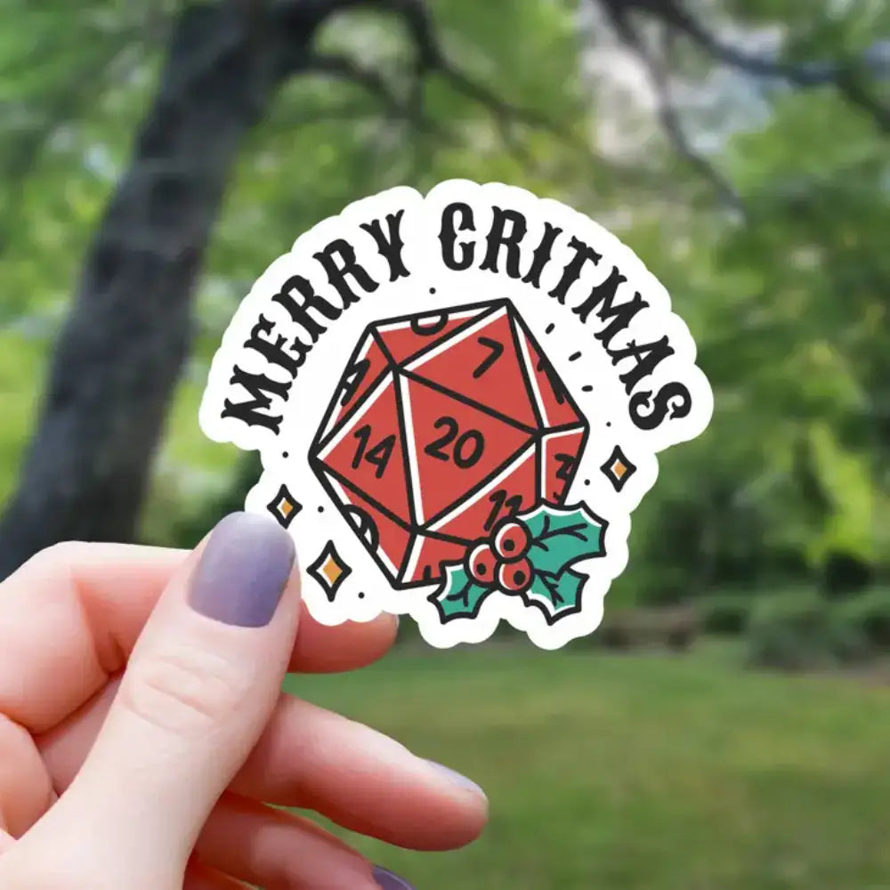 Merry Critmas D20 Sticker - Gifts