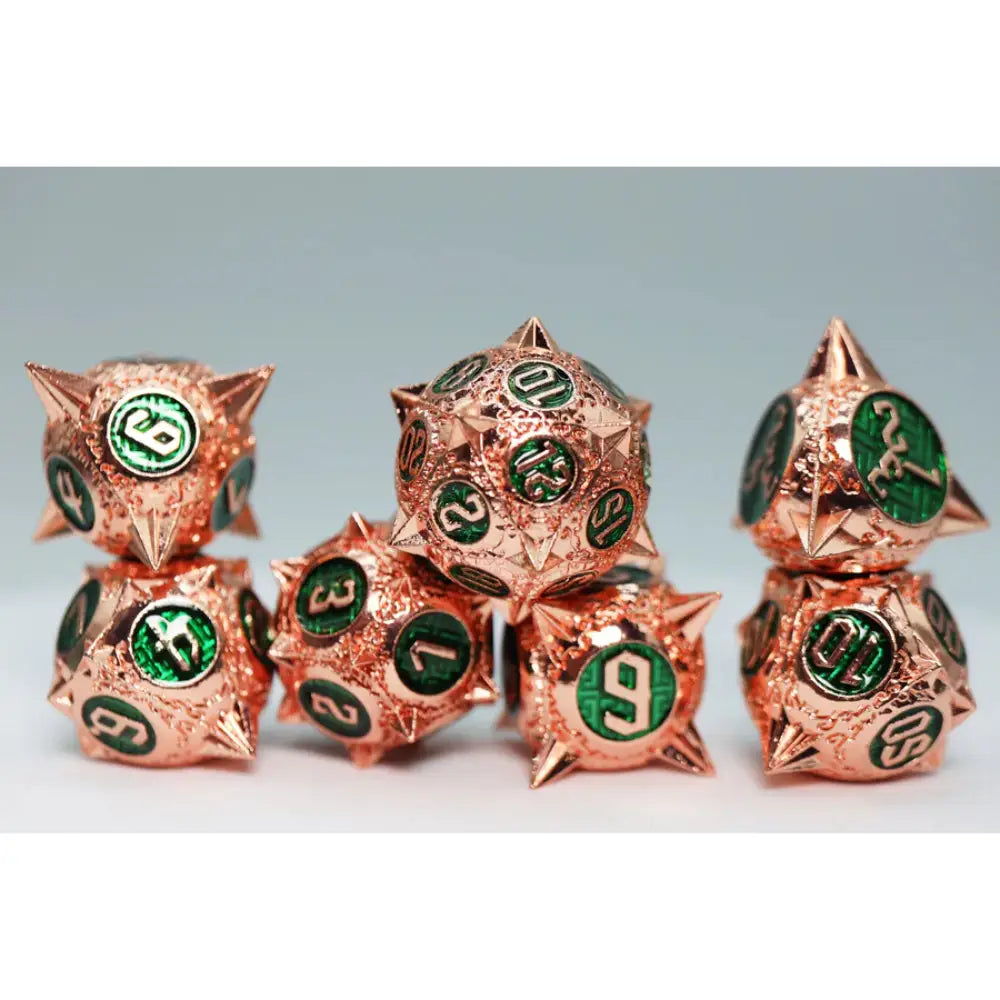 Meteor Storm Metal Polyhedral (D&D) Dice Set (7) - Emerald Storm - Dice & Dice Supplies