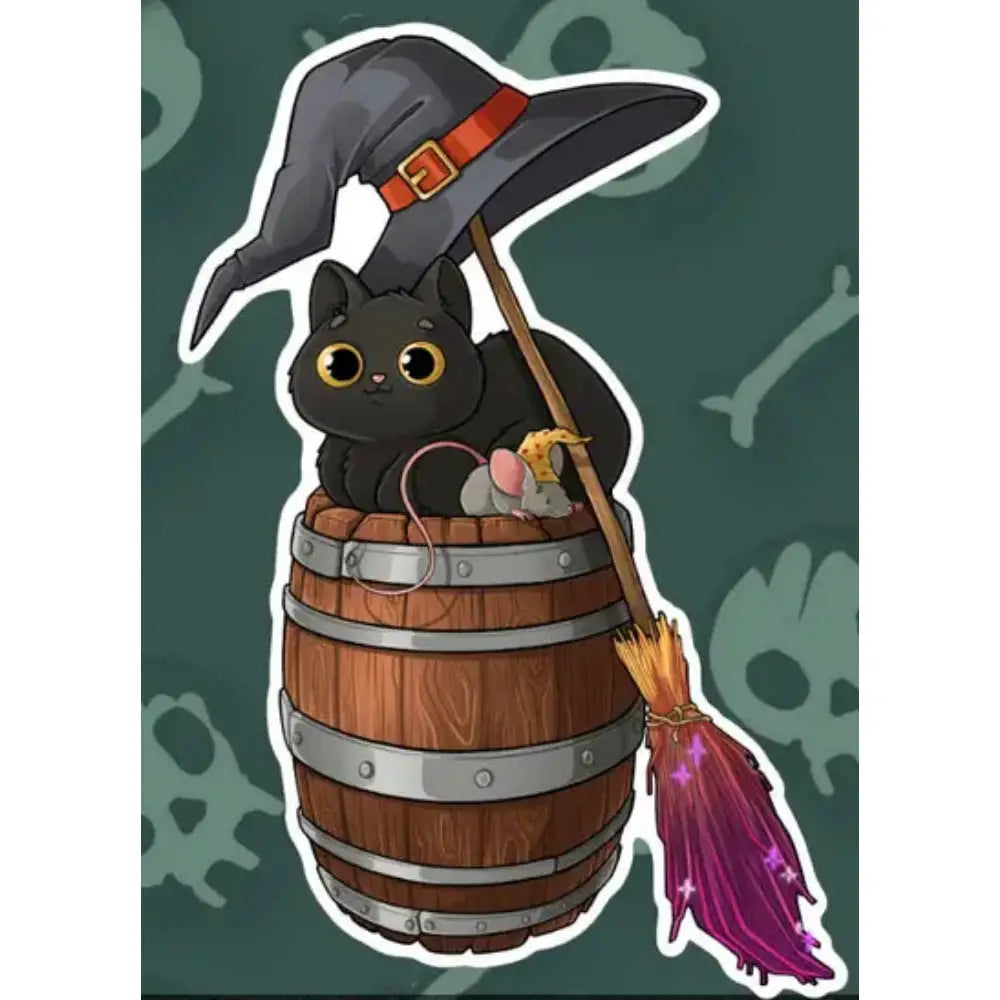 MKC Purrlin Sitting on a Barrel Sticker - Toys & Gifts