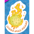 Sticker with a dice design and flames on a blue background with dice patterns
