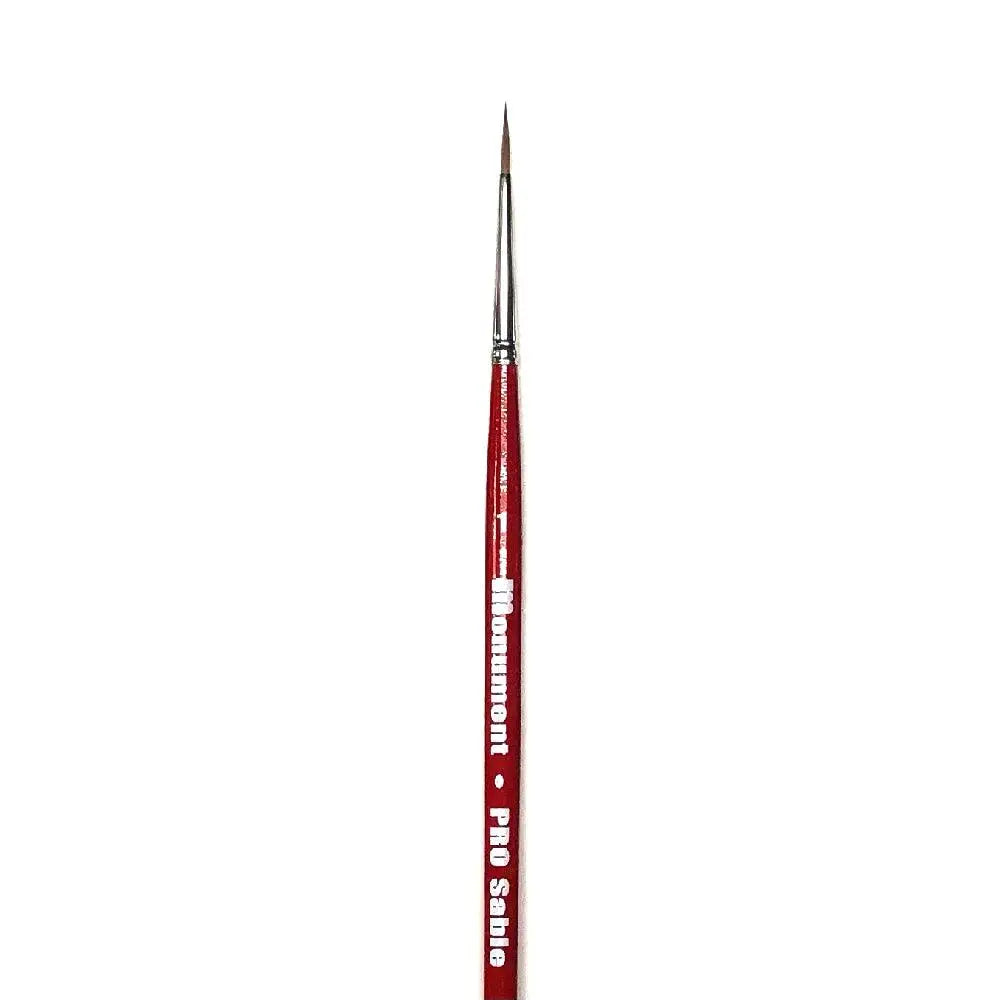 Monument pro sable #1 fine-tipped paintbrush with red handle silver ferrule and black bristles by marmount pro sable