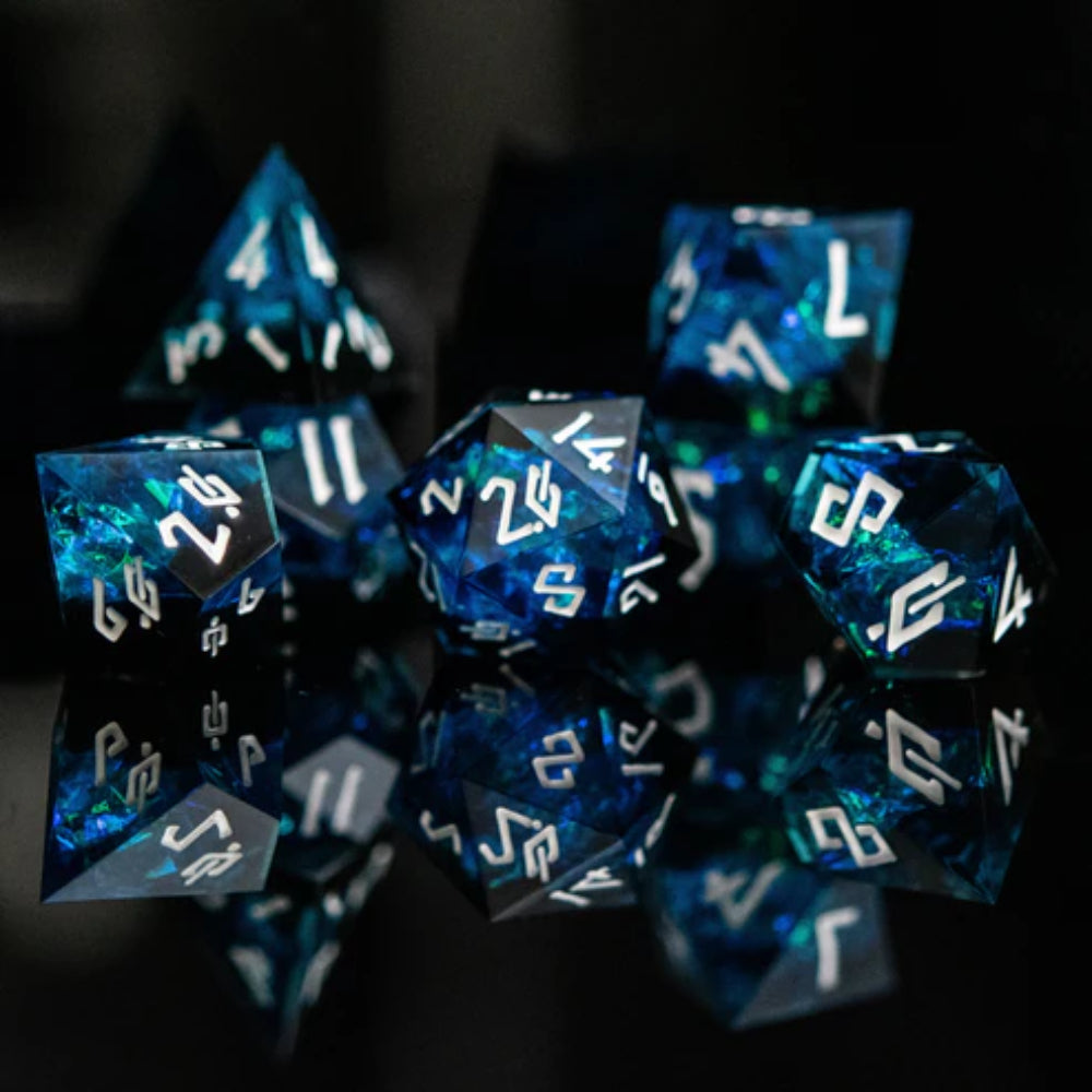 Moonbeam Sharp Edge Resin Polyhedral (D&D) Dice Set (7) - Dice & Dice Supplies