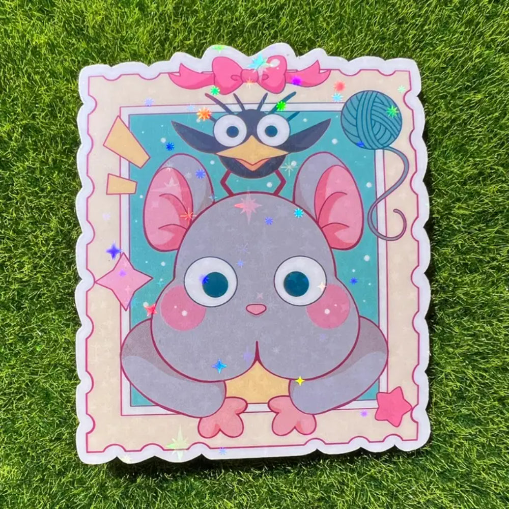 Mouse and Bird Stamp Sticker - Gifts