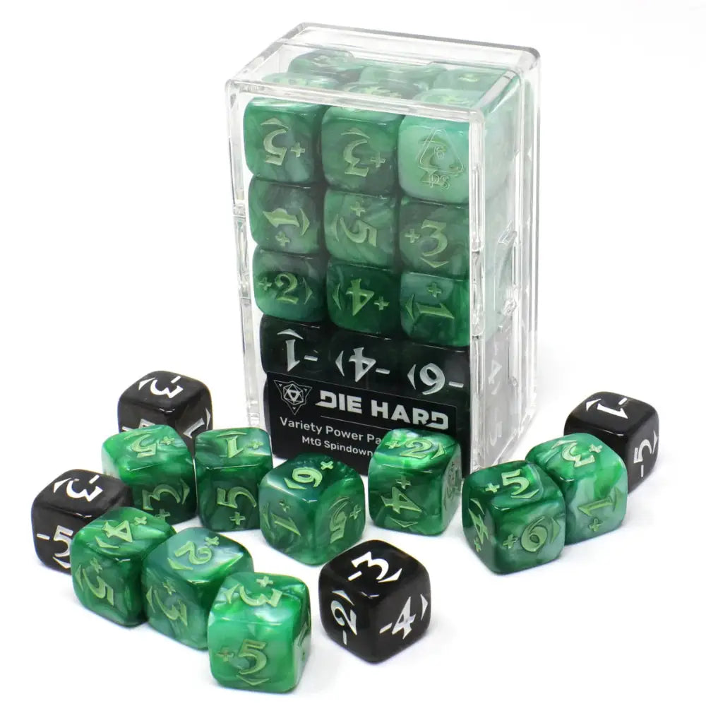 MTG 14mm d6 +1/-1 Spindown Power Counters Variety Pack (30) - Green - Dice & Dice Supplies