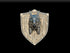 Noble dwarf alphyn magnetic trophy head featuring a metallic wolf-headed shield emblem with wood-grain finish and beaded border