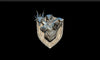 Antique bronze-colored metal shield emblem featuring a detailed bear and stag design for noble dwarf artic chimera magnetic trophy head