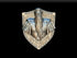 Silver-toned noble dwarf cloud giant magnetic trophy head featuring an intricately detailed shield emblem with a bearded figure
