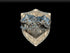 Silver metallic shield-shaped noble dwarf demogorgon magnetic trophy head with two roaring scaled beast heads and horns
