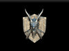 Noble Dwarf Glacius the Ice Dragon silver dragon head magnetic trophy mounted on wooden shield with stone border accents