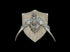 Silver metallic knight figurine mounted on noble dwarf hook horror magnetic trophy head with textured wood grain shield