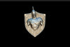 Silver knight pendant with detailed armor and shield design featured in noble dwarf stone giant magnetic trophy head product