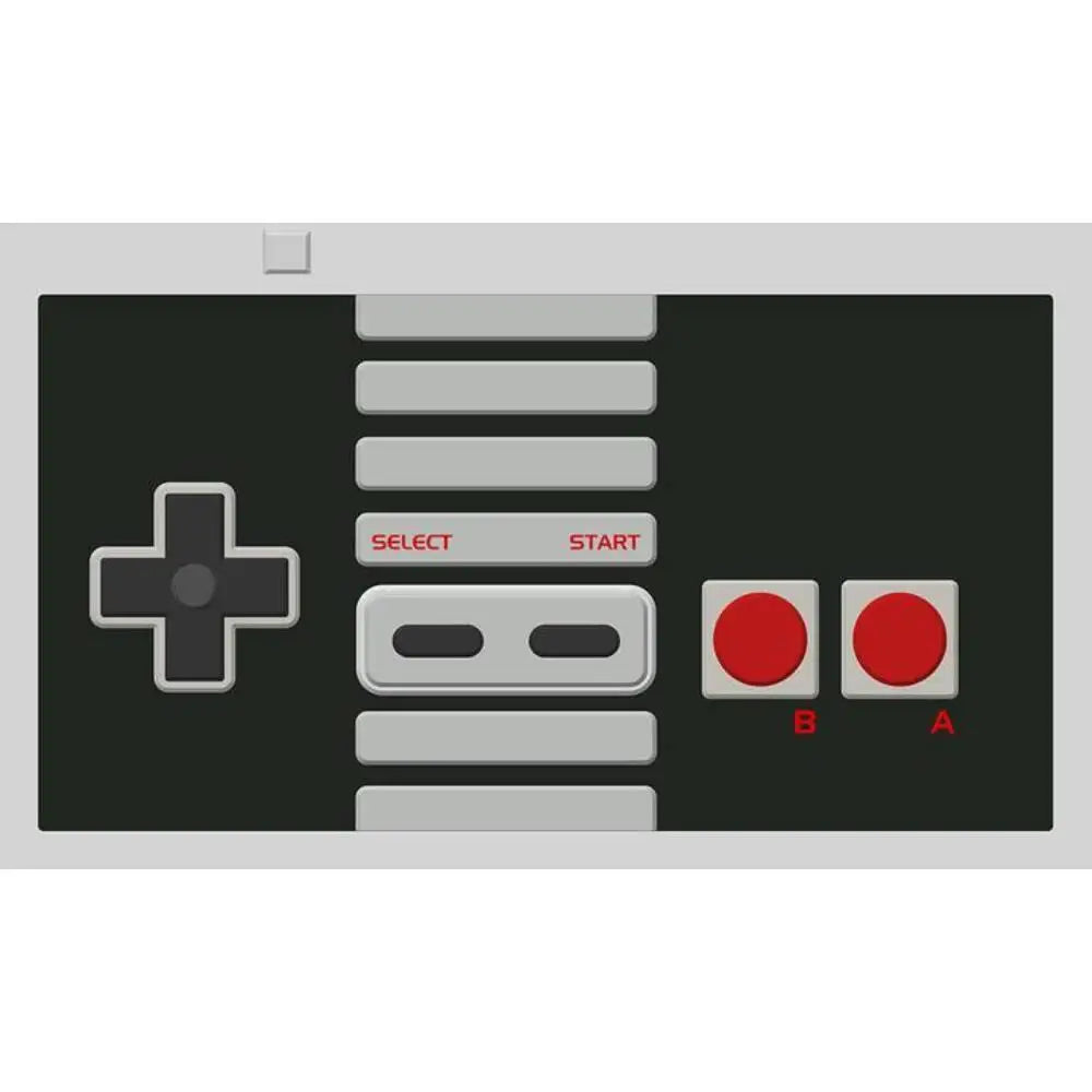Old school NES controller playmat featuring a gray Nintendo controller with black pad and red buttons