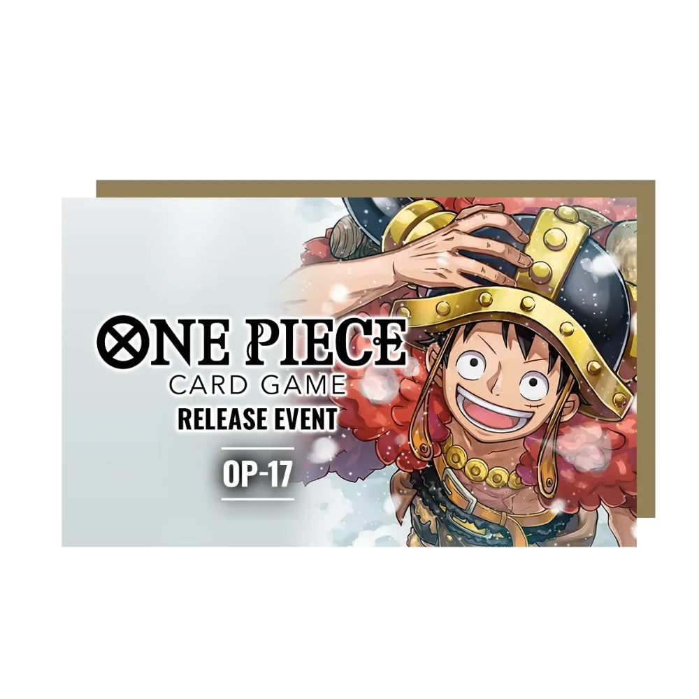 One piece tcg the worlds strongest warriors op-17 promotional card featuring luffy in straw hat and gold-trimmed armor