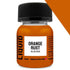 Orange rust weathering liquid in a 30ml clear glass bottle with a black ribbed cap for realistic rust effects