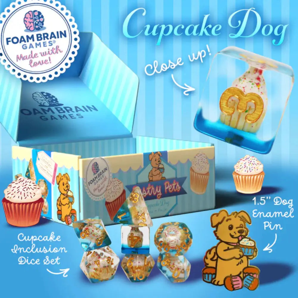 Pastry Pets Pin & Polyhedral (D&D) Dice Set (7) Cupcake Dog - Dice & Dice Supplies