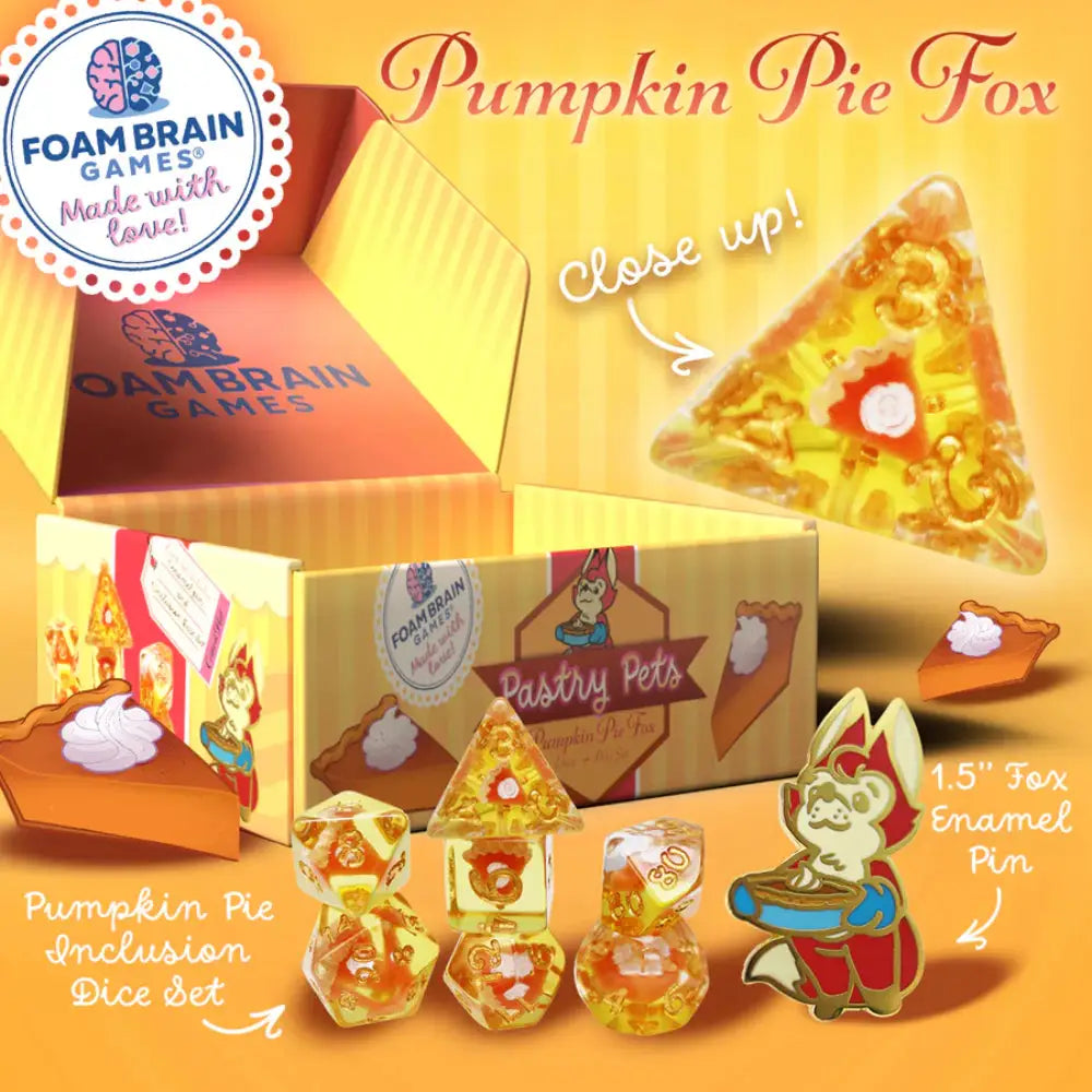 Pastry Pets Pin & Polyhedral (D&D) Dice Set (7) Pumpkin Pie Fox - Dice & Dice Supplies