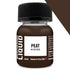 A 30ml peat weathering liquid bottle with a black ribbed cap and clear glass filled with dark brown liquid