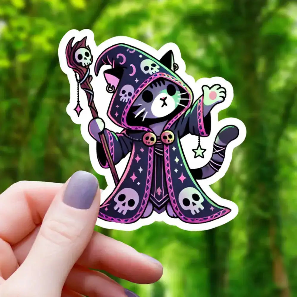 Pink Cat Necromancer Sticker - Gifts