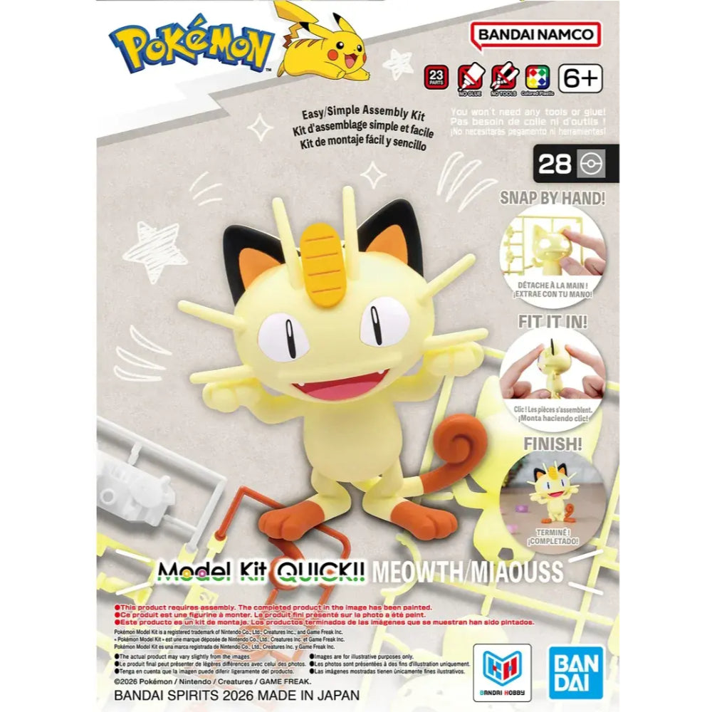Pokémon model kit quick meowth in yellow and orange with black-tipped ears, yellow lightning bolt, and red paws