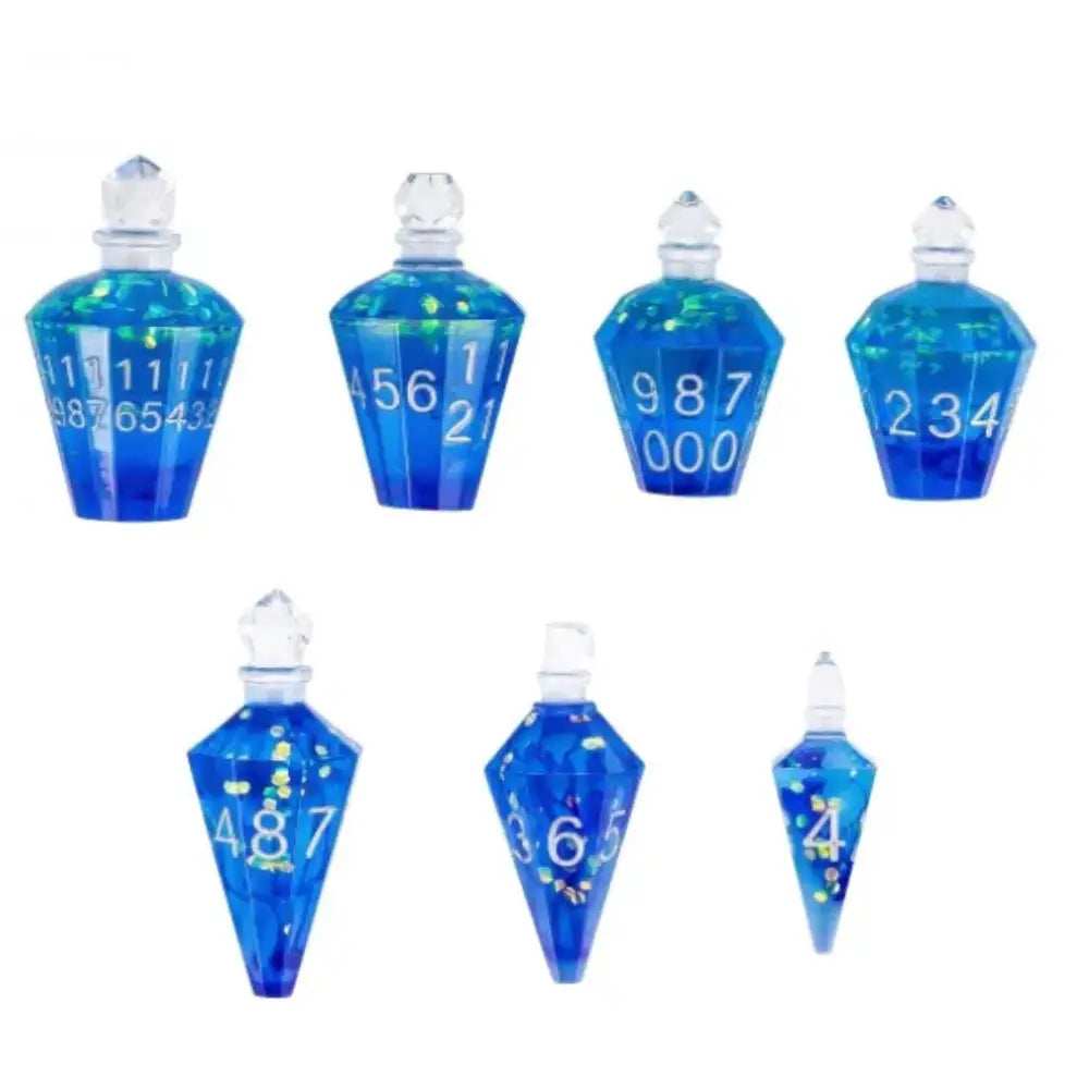 Potion Bottle Resin Polyhedral (D&D) Dice Set (7) - Blue - Dice & Dice Supplies
