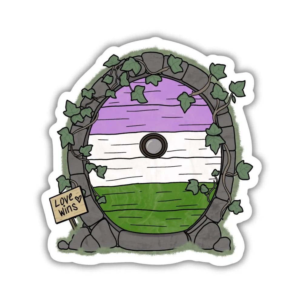 Pride Fairy Door Sticker - Genderqueer - Gifts