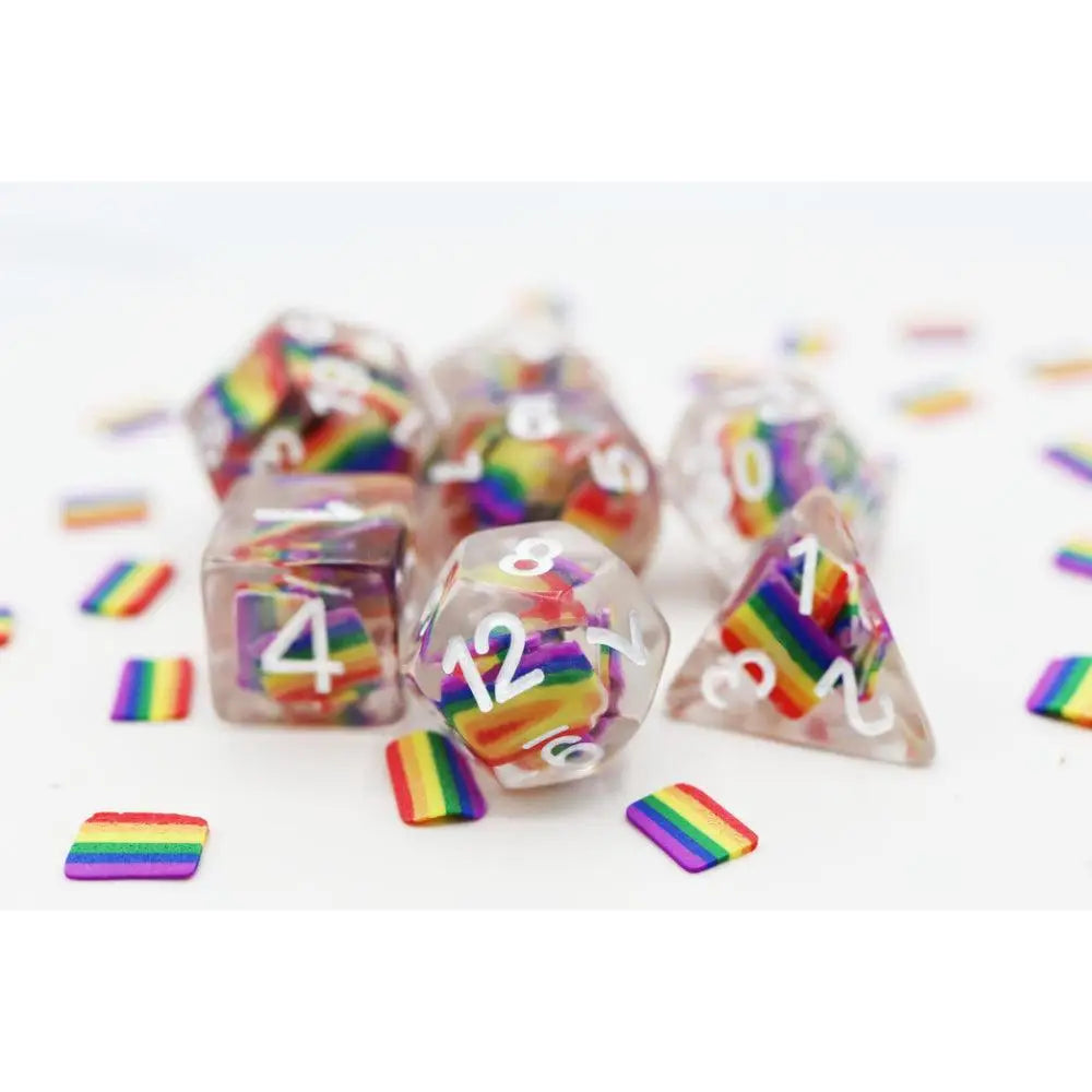 Pride Flag Polyhedral (D&D) Dice Set (7) Dice & Dice Supplies Foam Brain Games Rainbow  