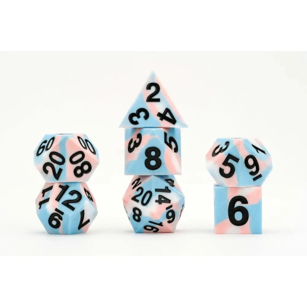Pride Flag Sharp Edge Silicone Polyhedral (D&D) Dice Set (7) - Transgender - Dice & Dice Supplies