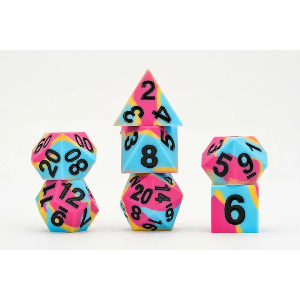 Pride Flag Sharp Edge Silicone Polyhedral (D&D) Dice Set (7) - Pansexual - Dice & Dice Supplies