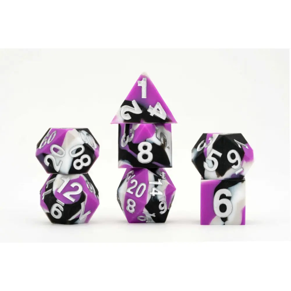 Pride Flag Sharp Edge Silicone Polyhedral (D&D) Dice Set (7) - Asexual - Dice & Dice Supplies