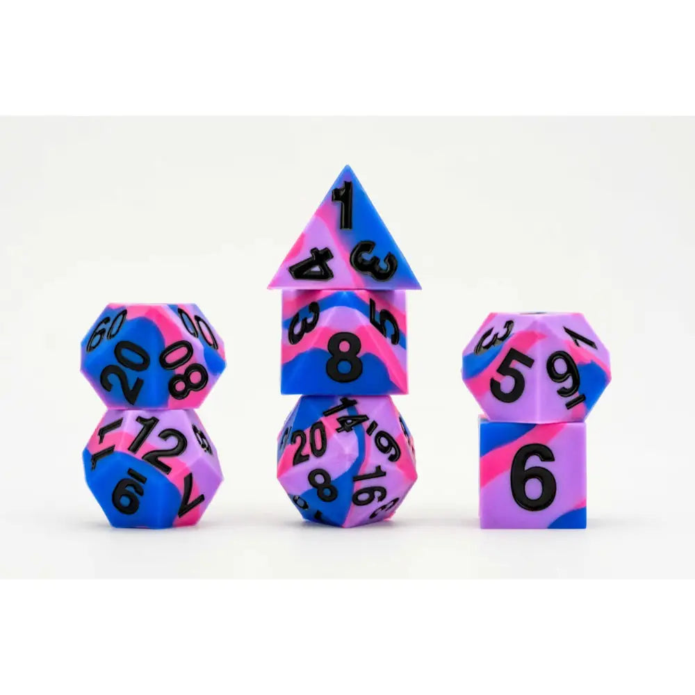 Pride Flag Sharp Edge Silicone Polyhedral (D&D) Dice Set (7) - Bisexual - Dice & Dice Supplies