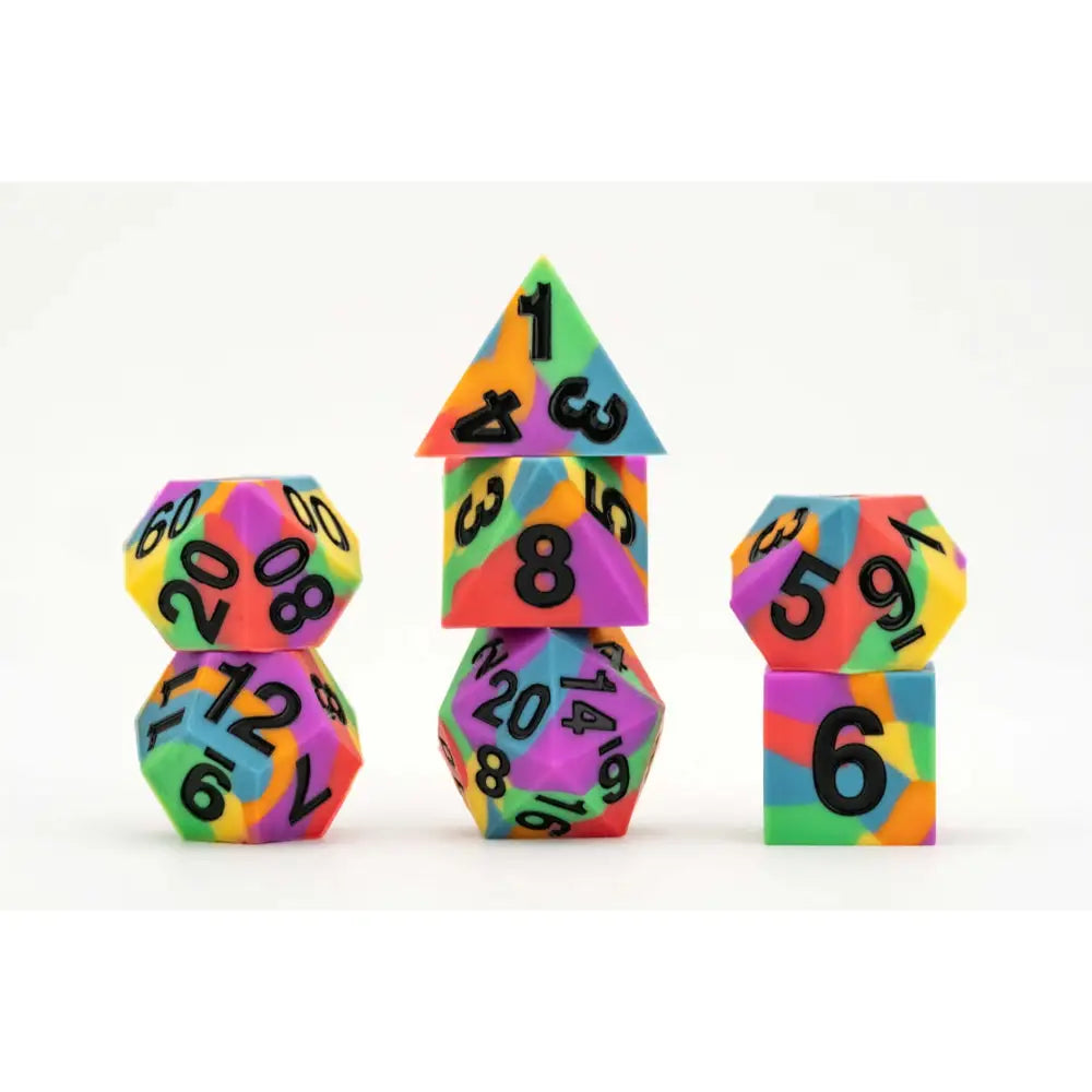 Pride Flag Sharp Edge Silicone Polyhedral (D&D) Dice Set (7) - Rainbow - Dice & Dice Supplies