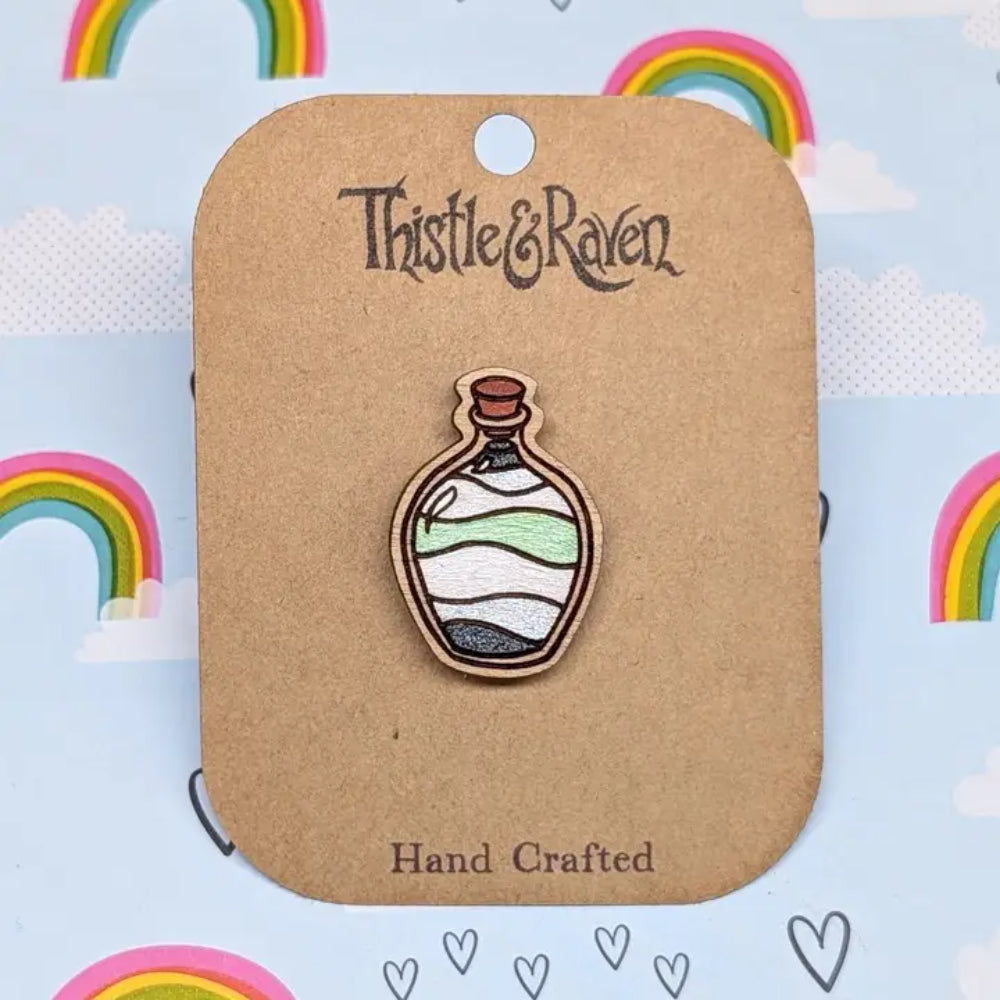 Pride Potion Bottle Wooden Pin - Agender - Gifts