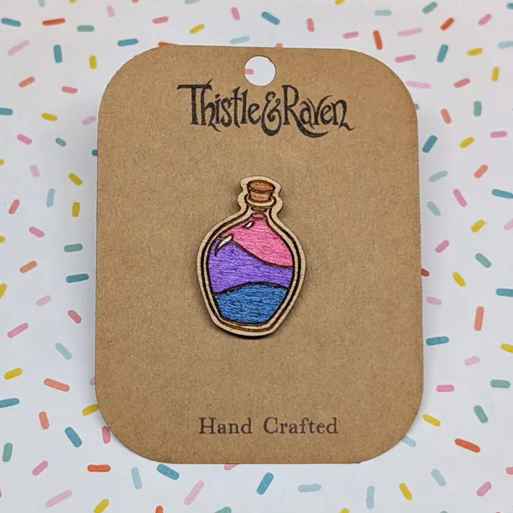 Pride Potion Bottle Wooden Pin - Bisexual - Gifts