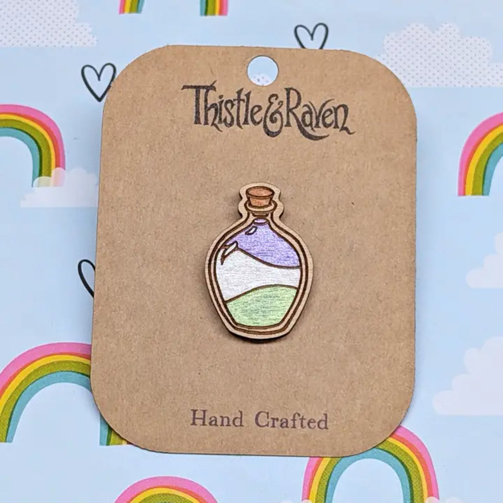 Pride Potion Bottle Wooden Pin - Genderqueer - Gifts