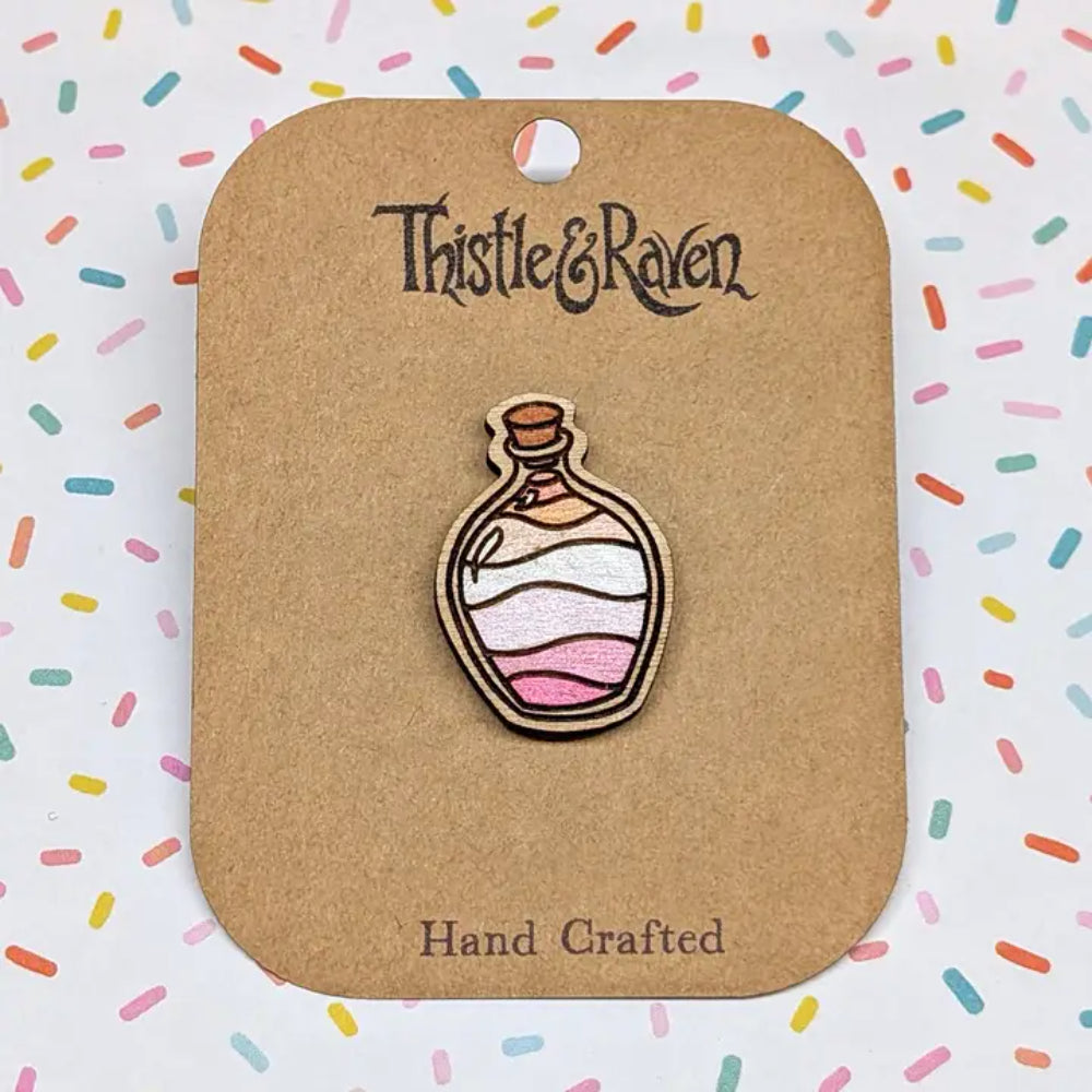 Pride Potion Bottle Wooden Pin - Lesbian - Gifts